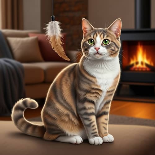 Unique Ginger, Grey, and White Domestic Cat | Cozy Room Setting