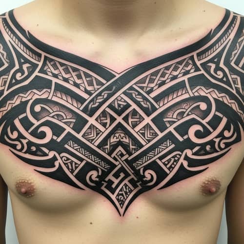 Intricate Tribal Tattoo Design on Chest