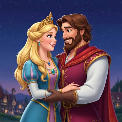 Enchanting Fairy Tale Moment: Blonde Woman & Brunette Man in Love