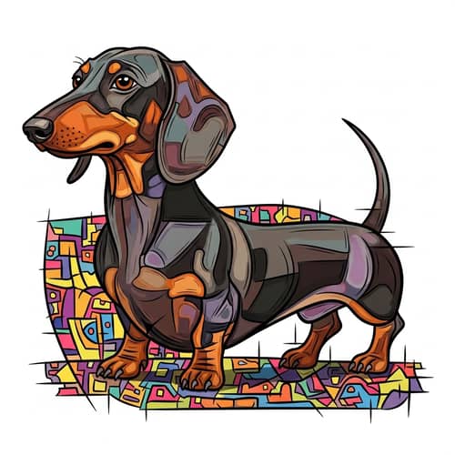 Abstract Dachshund Art Composition with Geometric Shapes and Bright Colors