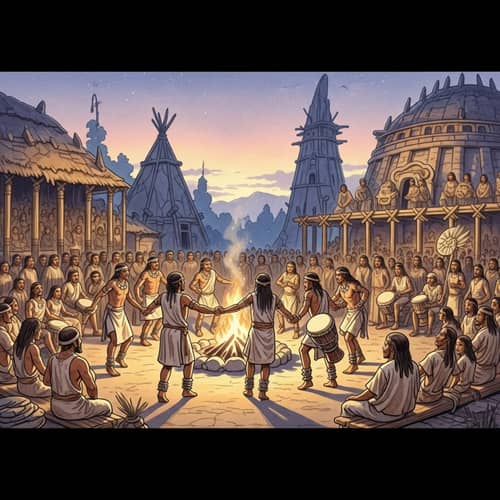 Ancient Civilization Gathering Watercolor Painting