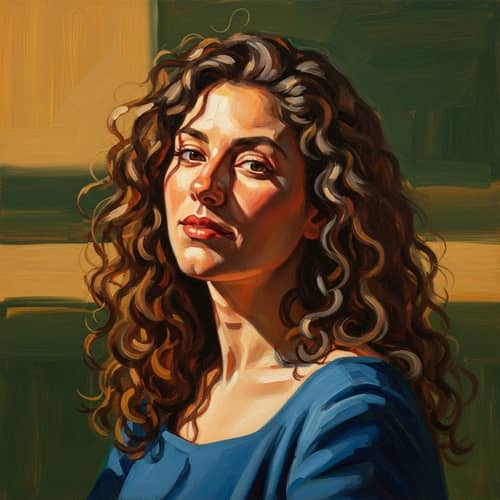 Oil Painting of a Woman with Curly Hair