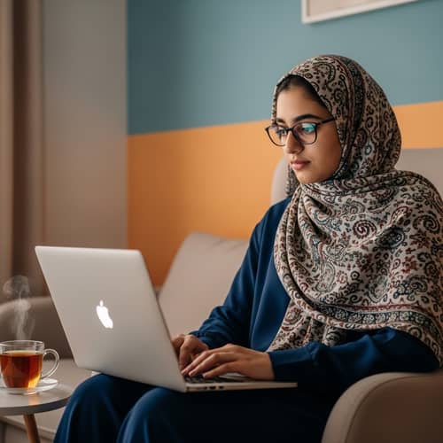 Middle-Eastern Girl Working Diligently with Laptop | Inspirational Scene
