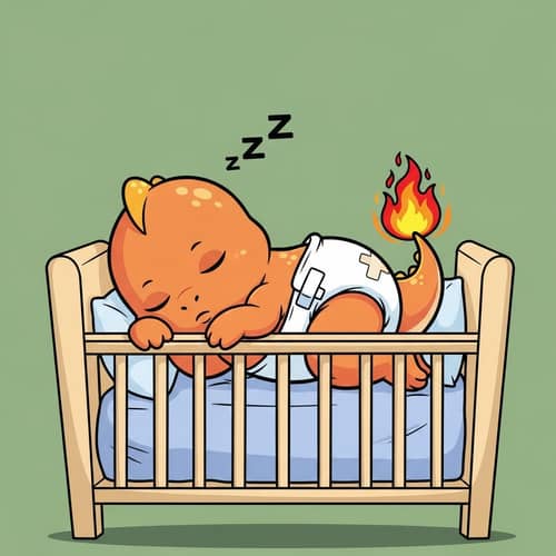 Adorable Charmander Pokemon Sleeping in Crib