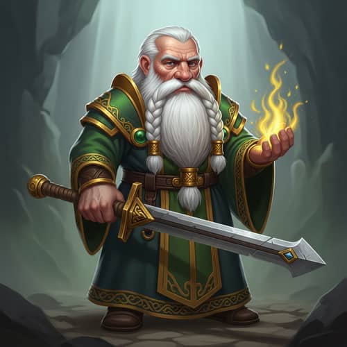 Elderly Dwarf Cleric Character in Green Robes | Fantasy Art