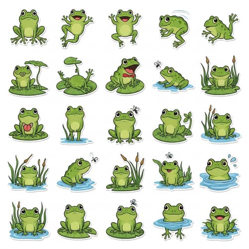 Colorful Green Frog Stickers Collection for Messaging App