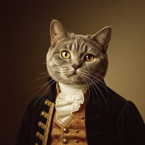 British Shorthair Cat in Traditional 18th-Century Portraiture Style