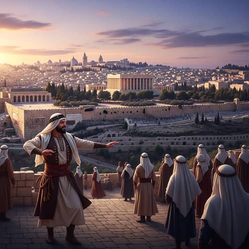 Ancient Jerusalem Cityscape View at Sunset