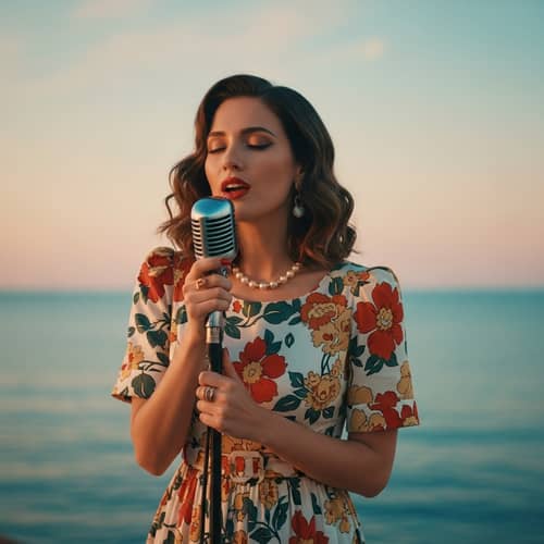 Contemporary Sadcore Pop Singer | Wavy Brunette Woman in Floral Dress