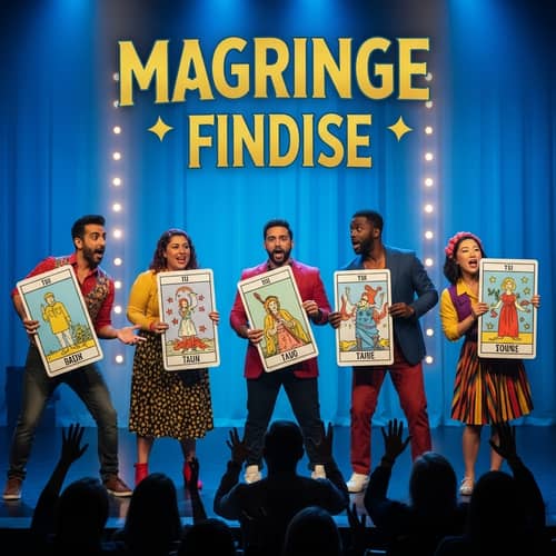 Colorful Comedians Perform with Oversized Tarot Cards