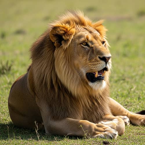 Majestic Male Lion on Savannah Grass | Golden Coat | Regal Mane