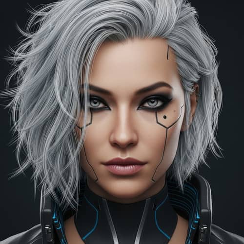 Cyberpunk Female Character with Silver-White Hair | Digital Art Style