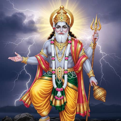 Radiant South Asian Male Deity in Commanding Pose