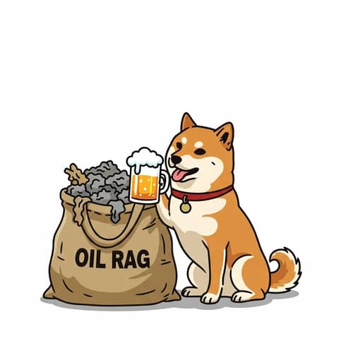 Cheerful Shiba Inu Dog and Oil Rag Collection Bag Enjoying Beer