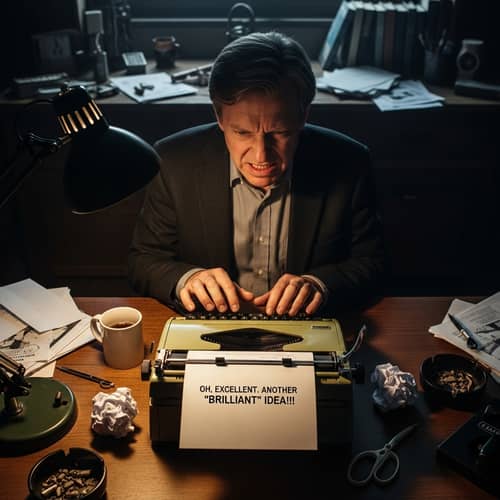 Vintage Typewriter Scene: Frustration and Determination