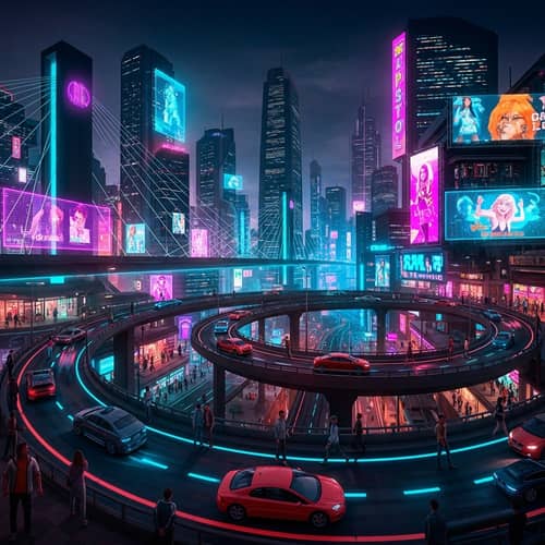 Futuristic City Night: Cyberpunk Aesthetic with Neon Lights