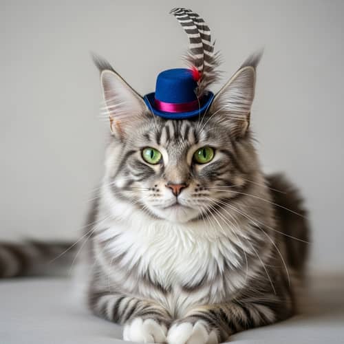 Maine Coon Cat in Playful Tea Party Hat | Unique Maine Coon Portrait