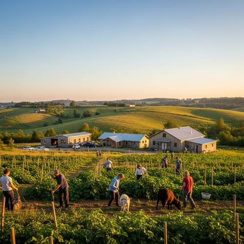 Sustainable Farming Community at Early Sunset | Agriculture & Biodiversity