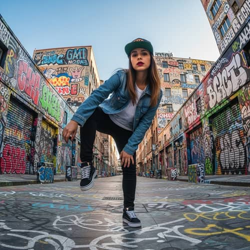 Energetic Hispanic Woman in Urban Street Photography