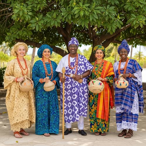 Yoruba Cultural Diversity: Man & Four Women in Traditional Attires