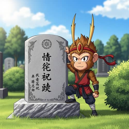 Sun Wukong Tribute - Martial Arts Illustration in Peaceful Cemetery