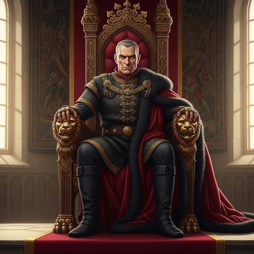 Regal Throne: Older Man With Stern Look