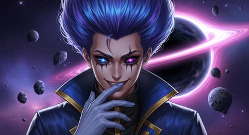 Galactic Villain with Blue-Purple Huge Hair