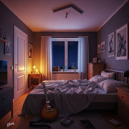Cozy Nighttime Apartment with Unique Ceiling Design