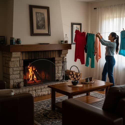 Cozy Living Room with Crackling Fire: Warmth and Comfort