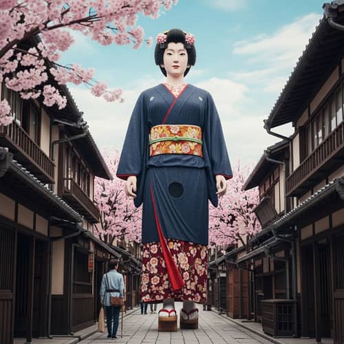 Japanese Giantess in Traditional Attire | Urban Serenity