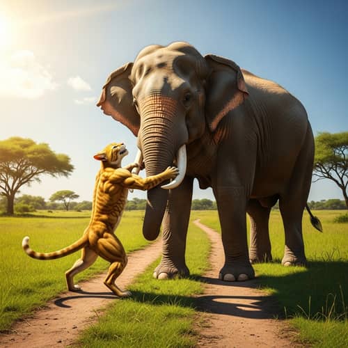 Muscular Cat vs Giant Elephant: A Playful Showdown