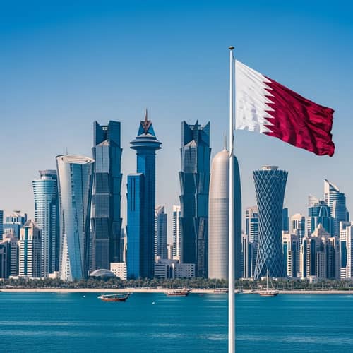 2017 Qatar Economic & Diplomatic Crisis: Doha City Skyline & Flag