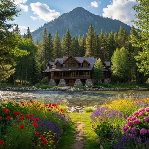 Tranquil Wooden House in Mountain Forest | River View & Flower Yard