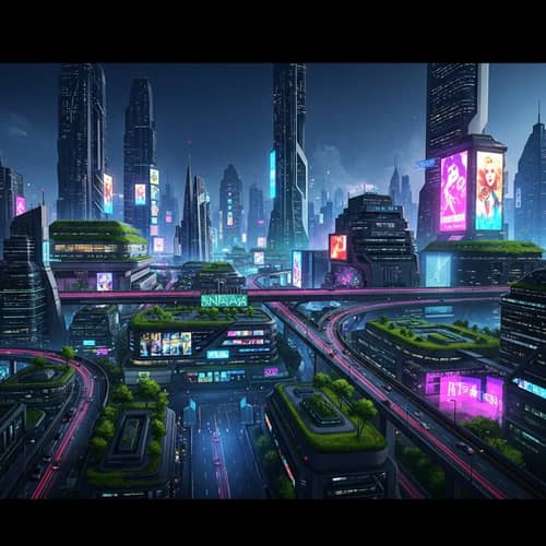 Futuristic Sustainable Cityscape: Cyberpunk Digital Art