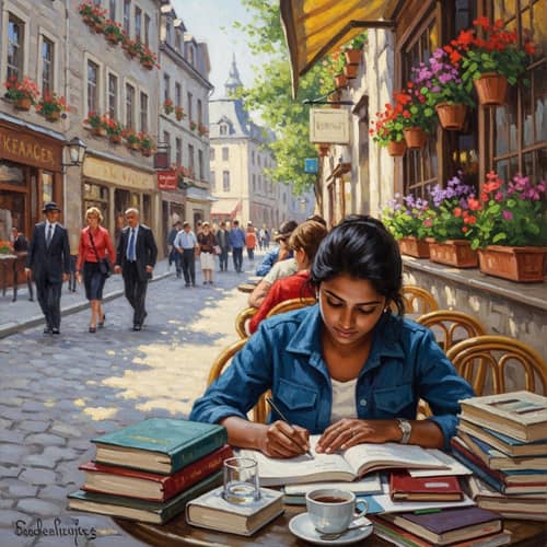 Impressionistic Scene of Young South Asian Woman Studying Abroad