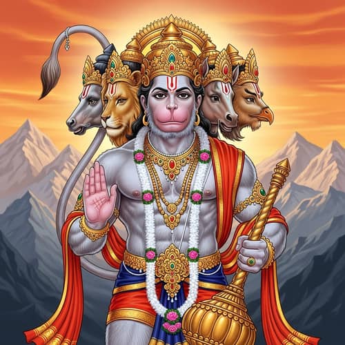 Detailed Panchamukha Hanuman Illustration | Indian Mythology Art