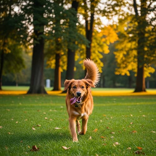 Lively Mid-Sized Dog Running in a Green Park