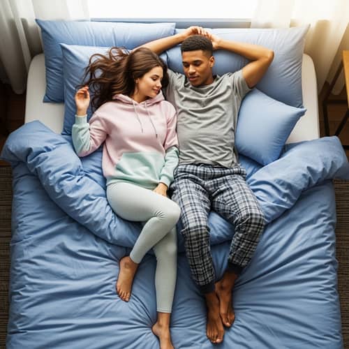 Cozy Afternoon Scene: Young Couple Enjoying Relaxing Time on Bed