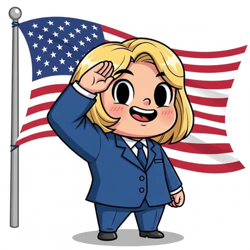 Cute Cartoon Donald Grump Salutes USA Flag
