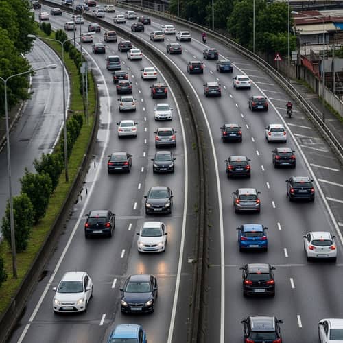 Five-Lane One-Way Highway with Peak Hour Traffic