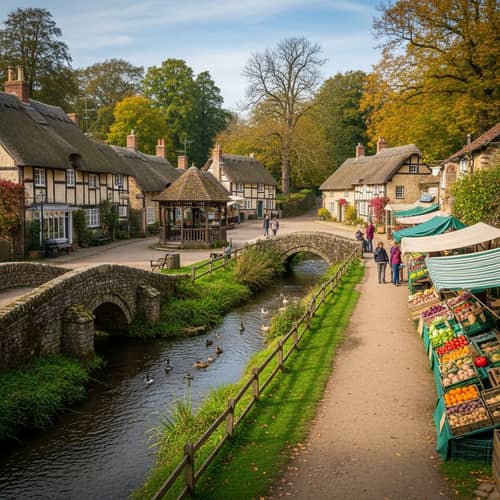 Charming Village with Cobblestone Streets and Thatched Roofs