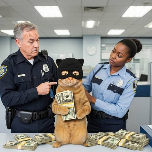 Cat Caught with Cash: Unusual Bank Heist Scene