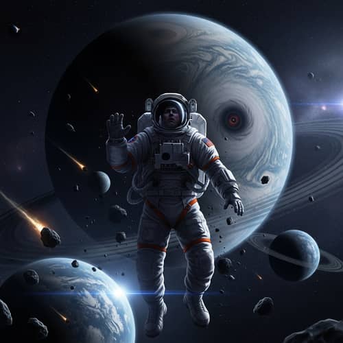 Male Astronaut in Space Suit - Dark and Terrifying Image