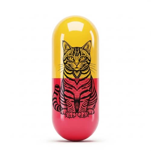 Realistic Colorful Gelatin Capsule with Cat Illustration