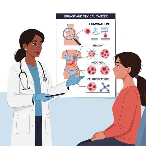 Breast and Cervical Cancer Screening Process Explained by Female South Asian Doctor to Hispanic Woman