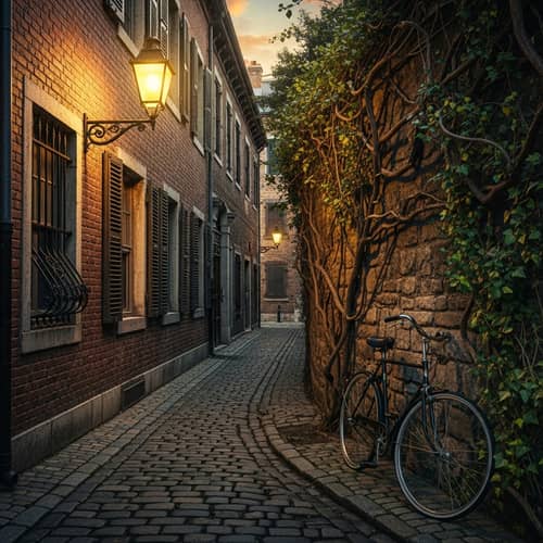 Gritty Outlook: Vintage Cobblestone Street Scene
