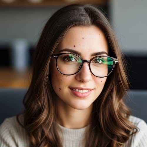 Female Influencer: Realistic Beauty & Intelligence | Glasses, Moles