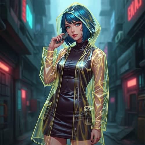Gritty Cyberpunk Anime Illustration with Captivating Character
