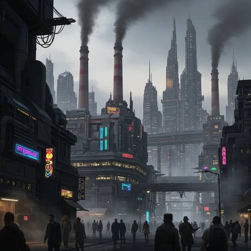 Cyberpunk Landscape with Industrial Chimneys
