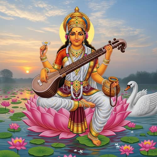 Goddess Sarasvati Inspired Deity - Mythological Art